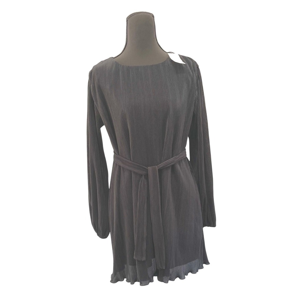 Abercrombie Fitch Women Dress XS Petite Black Pleated Long Sleeve Knee‎ Length